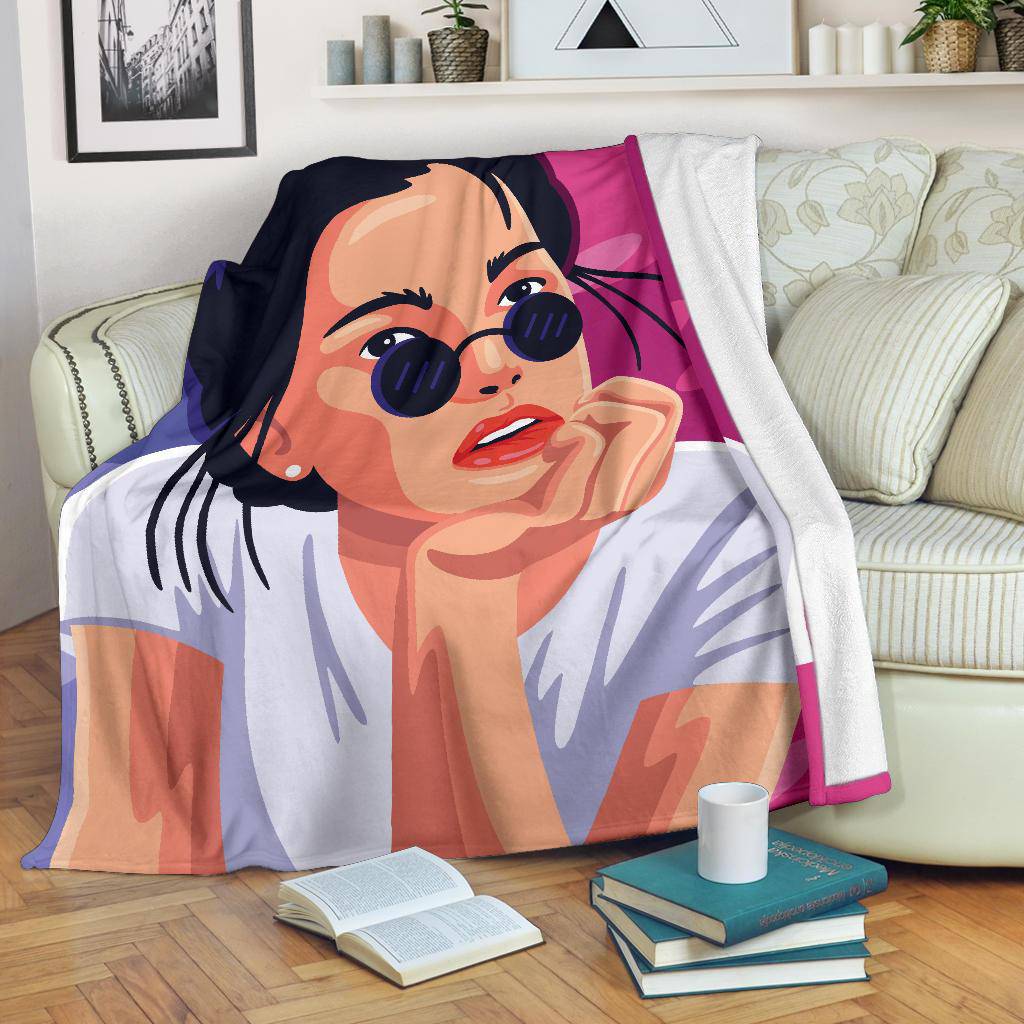 Woman Red Lips Cute Sunglasses Premium Blanket - Top Content | POD Collection | Free Shipping