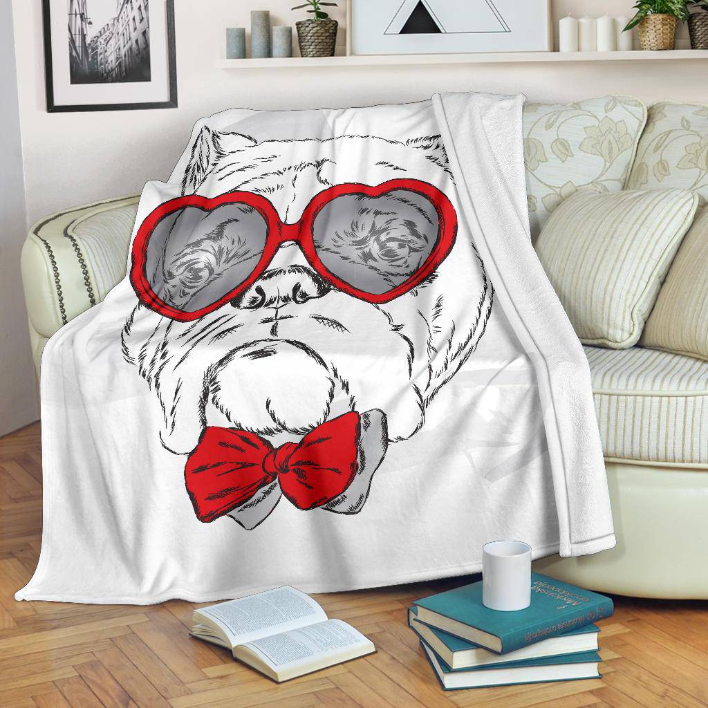 French Bulldog with Heart Sunglasses Valentine day Premium Blanket - Top Content | POD Collection | Free Shipping