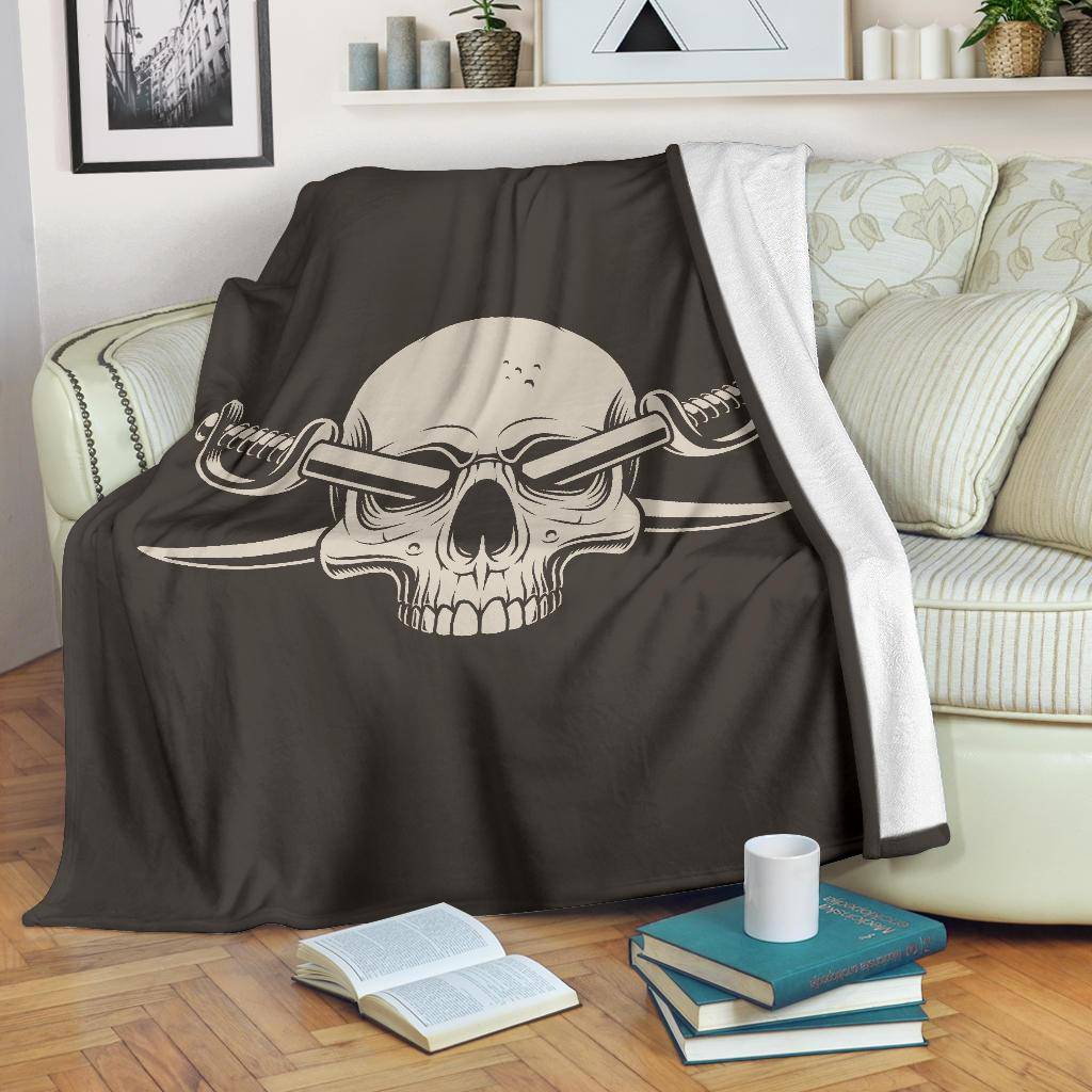 Skull Pirate Cartoon Illustration With Crossed Saber Swords Premium Blanket - Top Content | POD Collection | Free Shipping