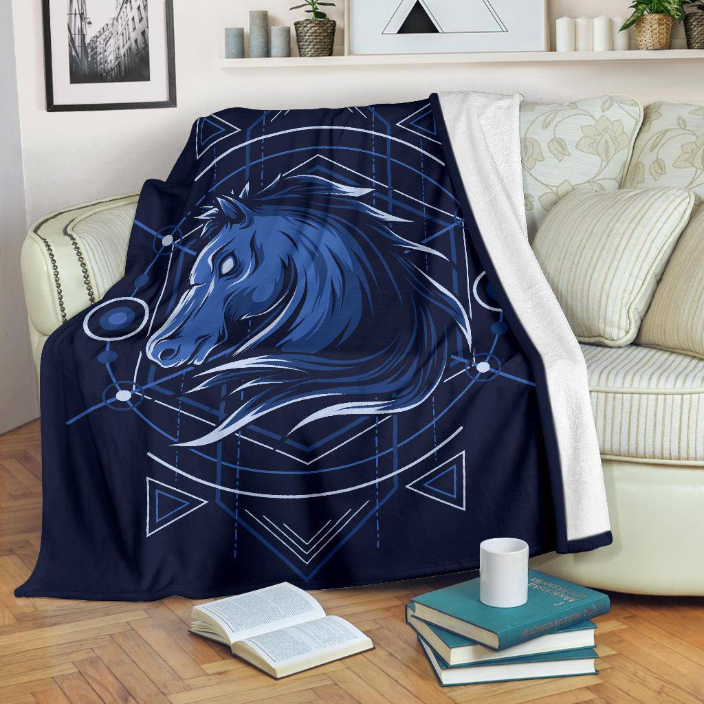 Horse Head Geometry Blue Premium Blanket - Top Content | POD Collection | Free Shipping