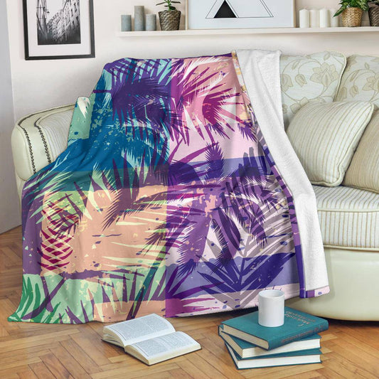 Exotic Plants Colorful Pattern, Palm Trees Premium Blanket - Top Content | POD Collection | Free Shipping