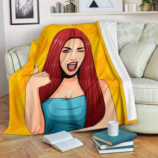 Pop Art Cartoon Sexy Girl Thumbs Up Premium Blanket - Top Content | POD Collection | Free Shipping