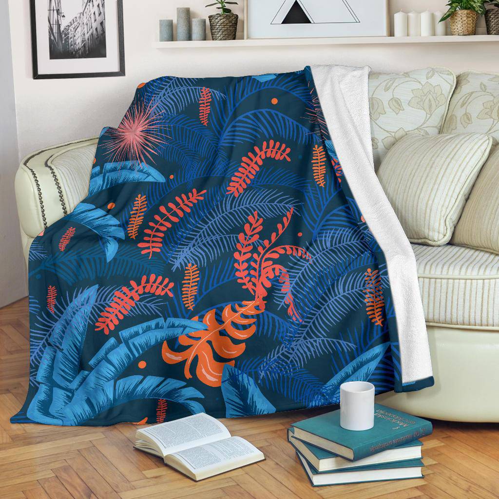 Blue Jungle Leaves Pattern Premium Blanket - Top Content | POD Collection | Free Shipping