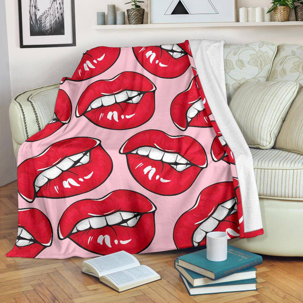 Sexy Red Lips Seamless Pattern Fashion Cartoon Premium Blanket - Top Content | POD Collection | Free Shipping