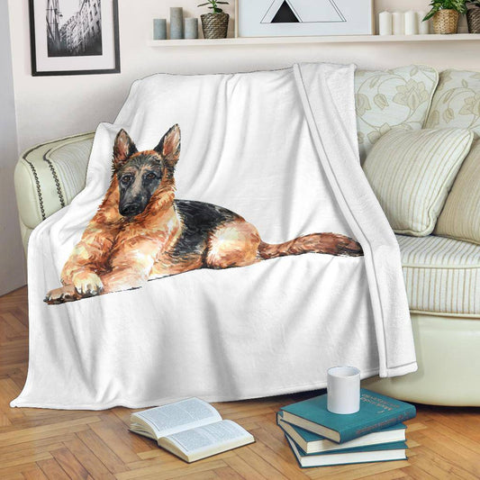 German Shepherd Premium Blanket, Hand Drawn Watercolour Dog Drawing - Top Content | POD Collection | Free Shipping