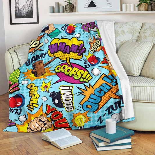 Colorful Comic Elements OMG BOOM SLAP Premium Blanket - Top Content | POD Collection | Free Shipping