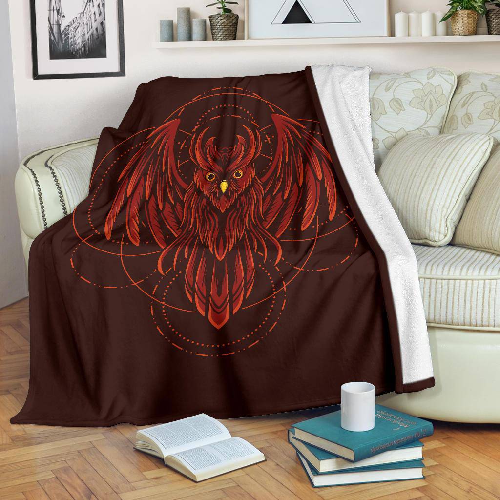 Red Owl Geometric Cartoon Style Premium Blanket - Top Content | POD Collection | Free Shipping