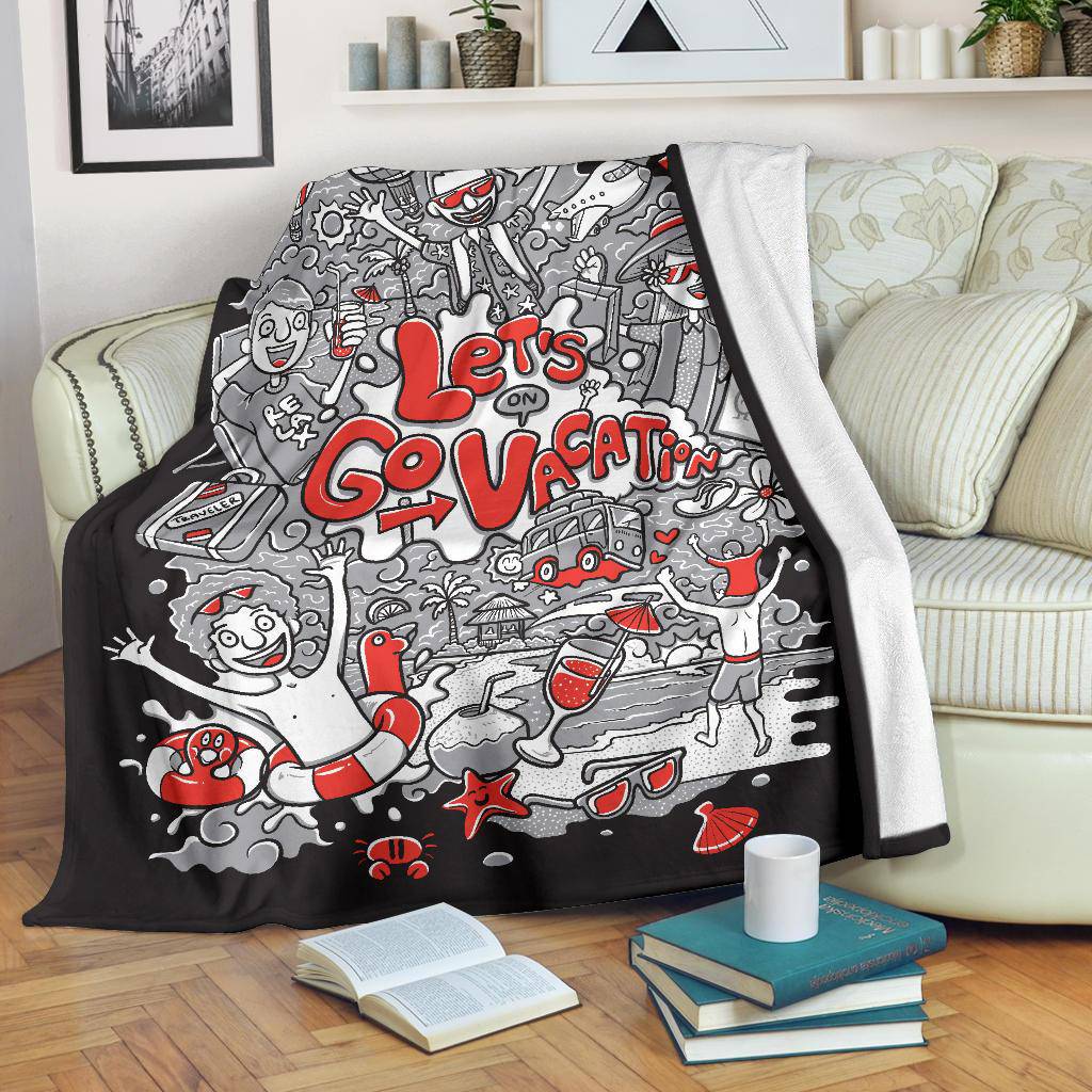 Let's Go On Vacation Premium Blanket, Cool Cartoon Travel Gift - Top Content | POD Collection | Free Shipping