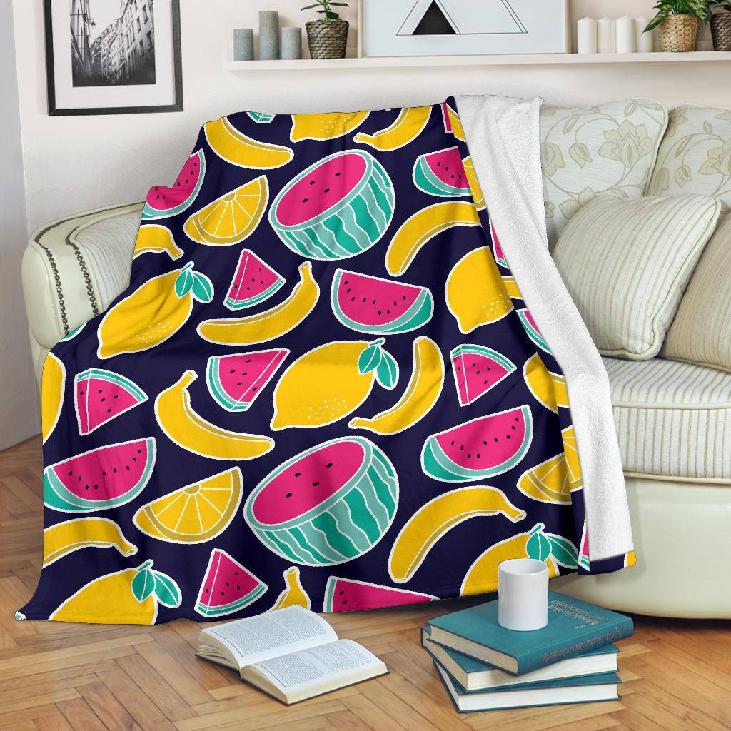 Fruits Banana Watermelon Lemon Colourful Pattern Premium Blanket - Top Content | POD Collection | Free Shipping