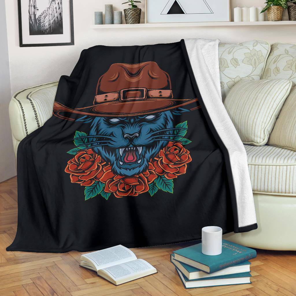 Cool Cowboy Style Panther Cartoon Drawing, Premium Blanket - Top Content | POD Collection | Free Shipping