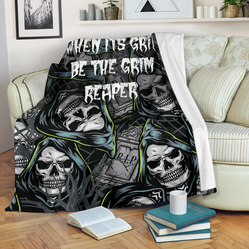 When It's Grim Be The Grim Reaper Skull Premium Blanket