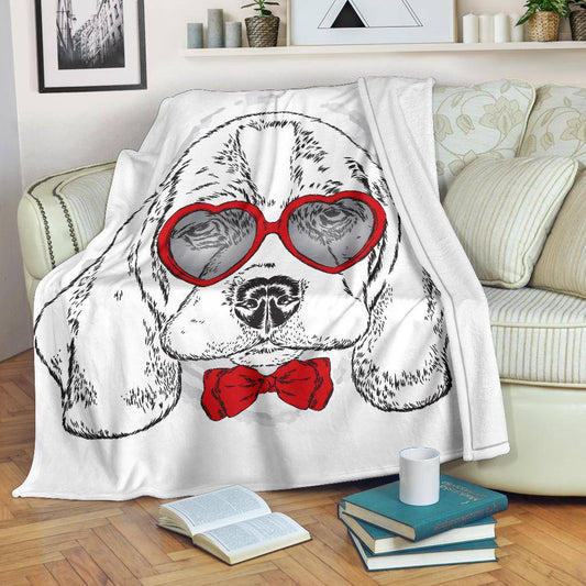 Beagle Dog Breed with Cute Heart Sunglasses Premium Blanket - Top Content | POD Collection | Free Shipping