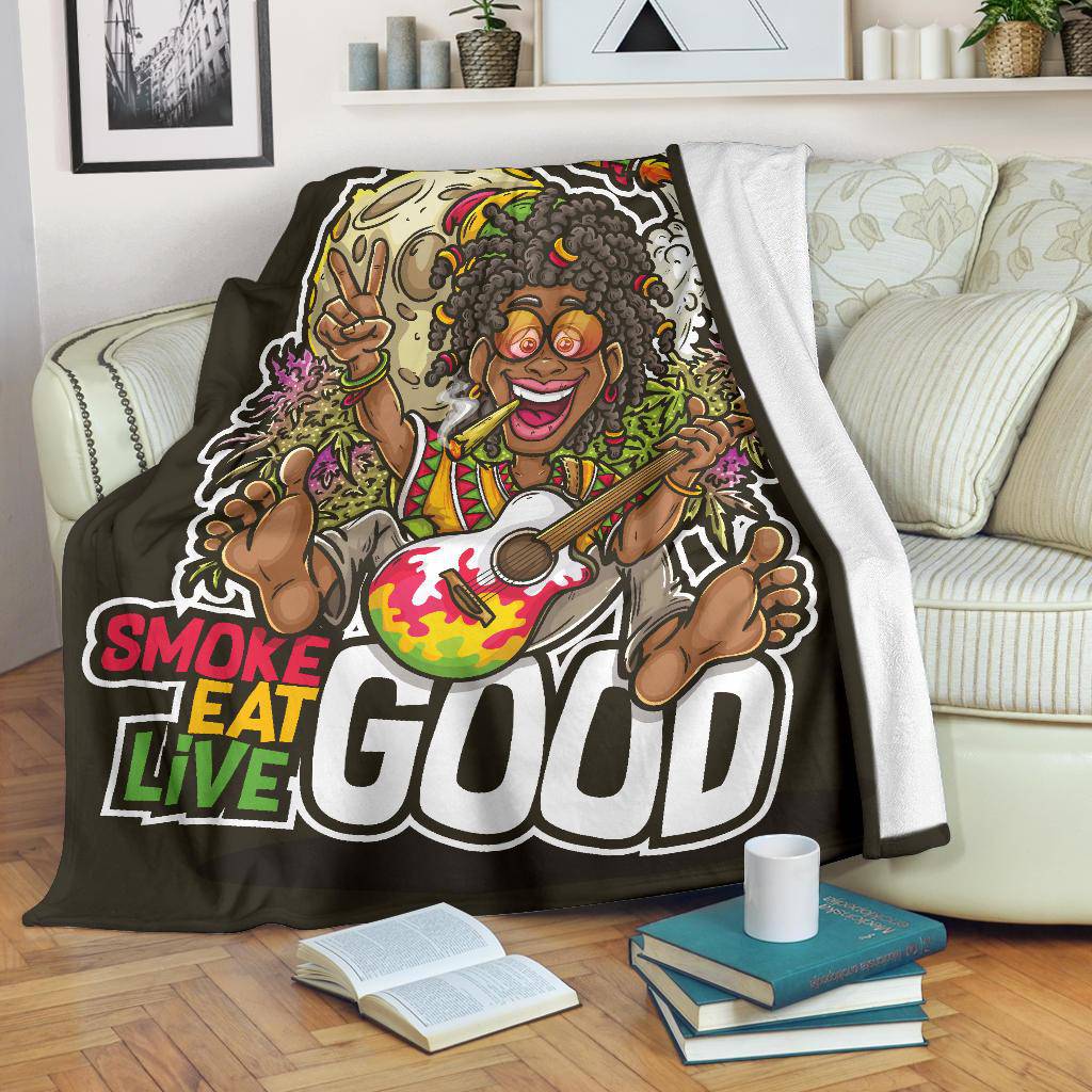 Smoke Eat Live Rastafarian Weed Cannabis Funny Illustration Premium Blanket - Top Content | POD Collection | Free Shipping