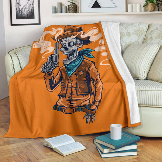 Skeleton Cowboy Sheriff, Cool Wild West Cartoon Premium Blanket - Top Content | POD Collection | Free Shipping