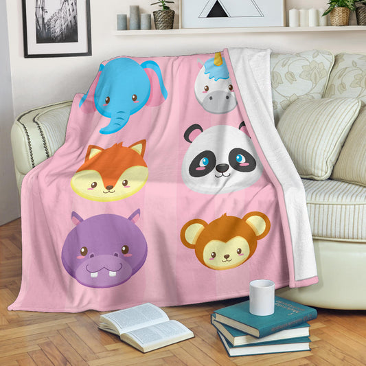 Animal Faces Pink Blanket