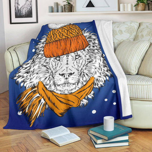 Stylish Winter Lion Cartoon Premium Blanket - Top Content | POD Collection | Free Shipping