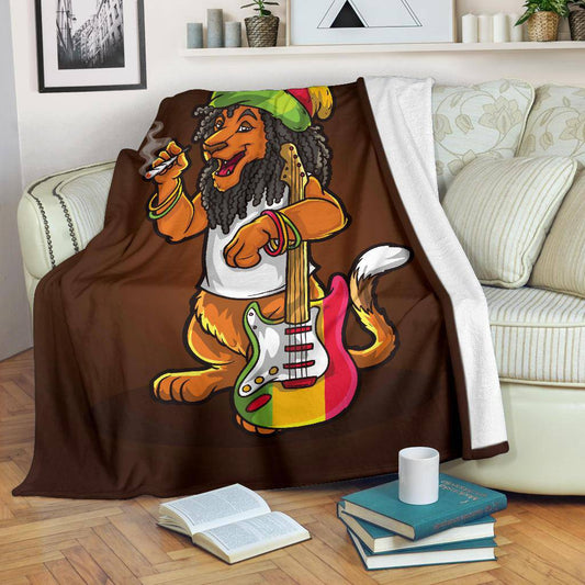 Musician Rasta Lion Smoking Cannabis Weed Premium Blanket - Top Content | POD Collection | Free Shipping