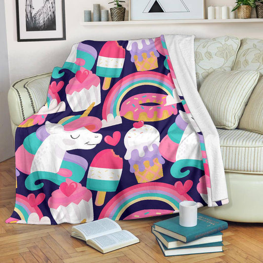 Unicorn Ice Cream Muffins Donuts Cartoon Premium Blanket - Top Content | POD Collection | Free Shipping