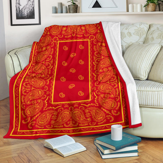 Ultra Plush Red and Gold Bandana Throw Blanket