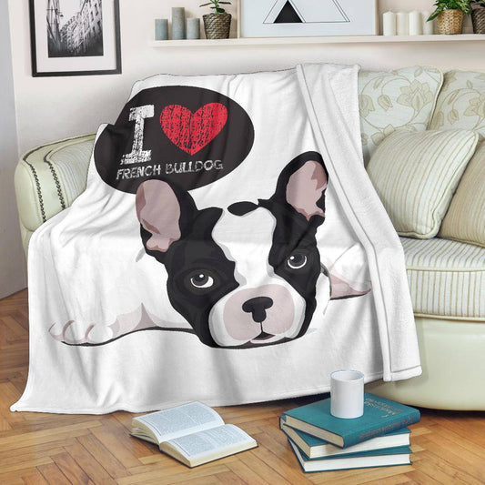 I Love French Bulldog, Cute Dog Cartoon Illustration Premium Blanket - Top Content | POD Collection | Free Shipping