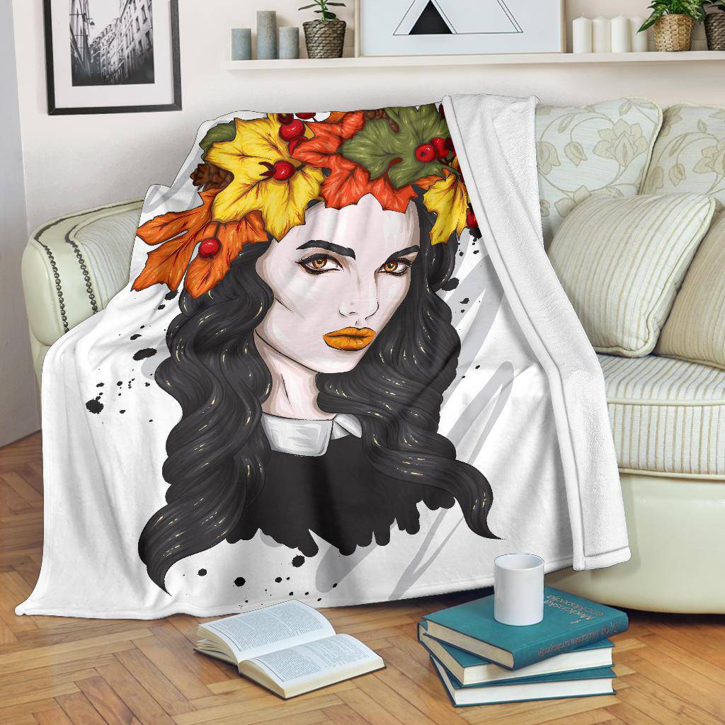 Autumn Leaves Wreath Girl Premium Blanket - Top Content | POD Collection | Free Shipping