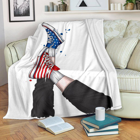 Stylish American Flag Sneakers, Vector Illustration Premium Blanket - Top Content | POD Collection | Free Shipping