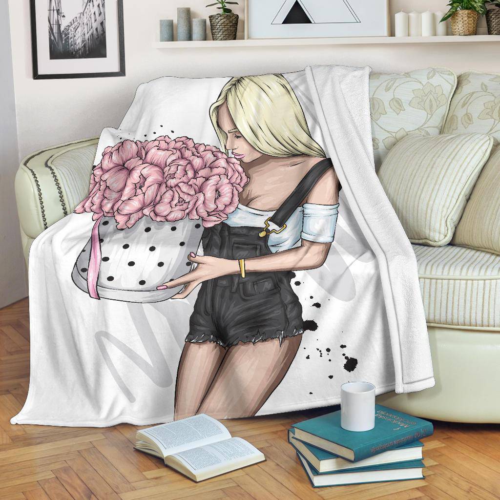 Beautiful Pink Flower Girl Premium Blanket - Top Content | POD Collection | Free Shipping