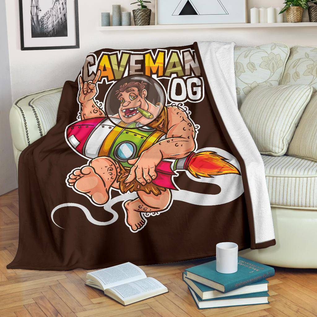 Caveman Smoking Medical Cannabis and Holding Rocket Premium Blanket - Top Content | POD Collection | Free Shipping