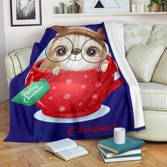 cute doodle sloth christmas day with watercolor blue blanket - Top Content | POD Collection | Free Shipping