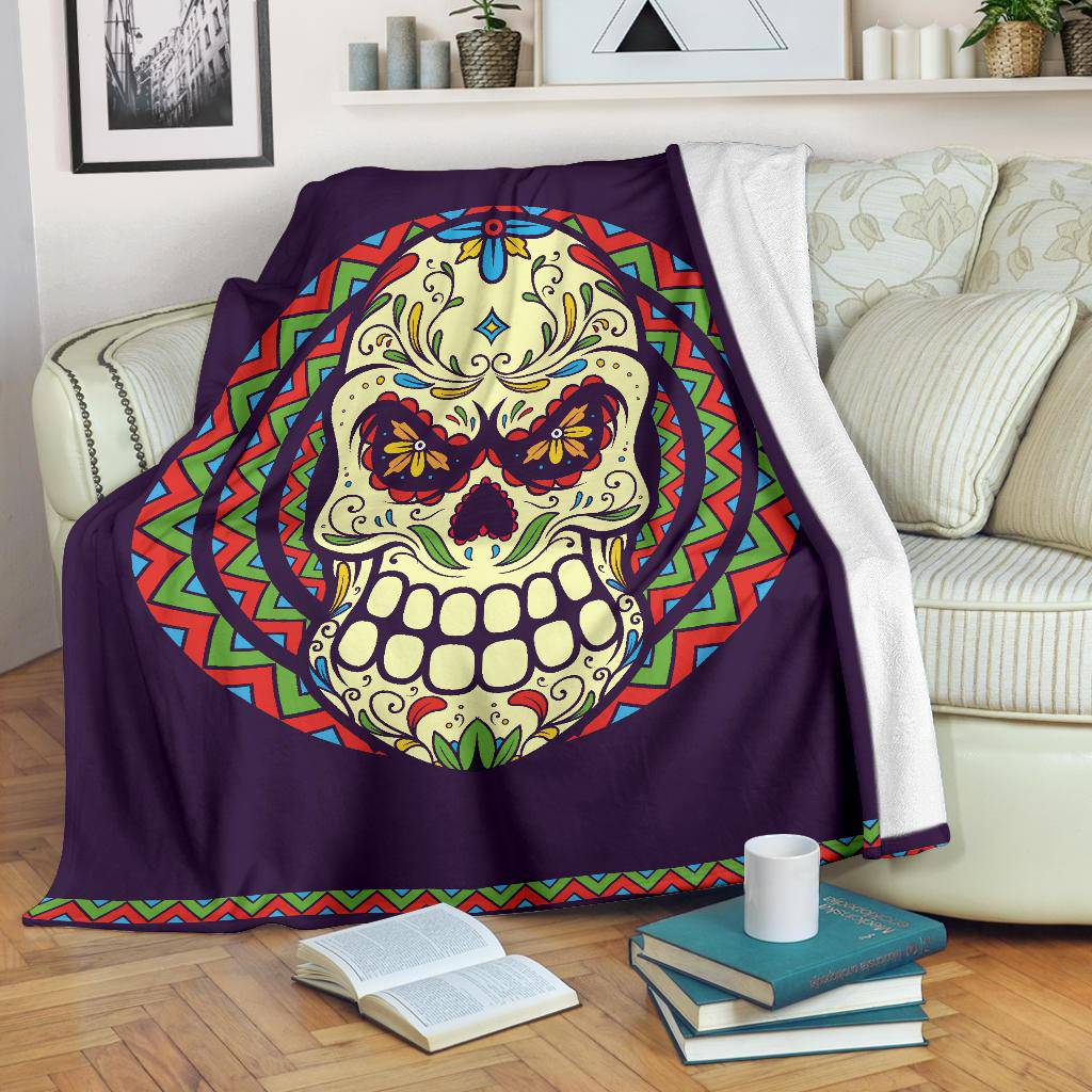 Mexican Skull Cartoon Dia De Los Muertos Premium Blanket - Top Content | POD Collection | Free Shipping