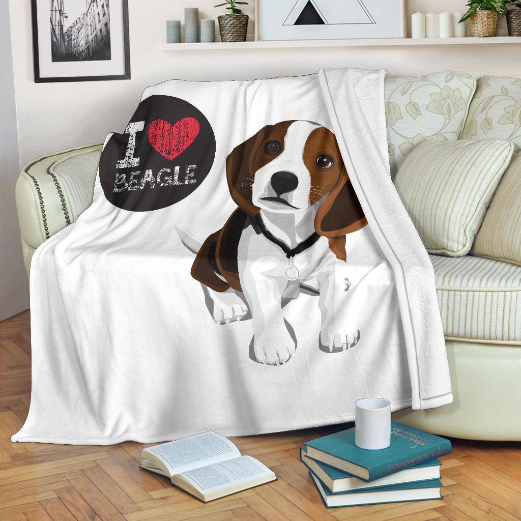 I Love Beagle, Your Pet Dog Cartoon Illustration Premium Blanket - Top Content | POD Collection | Free Shipping