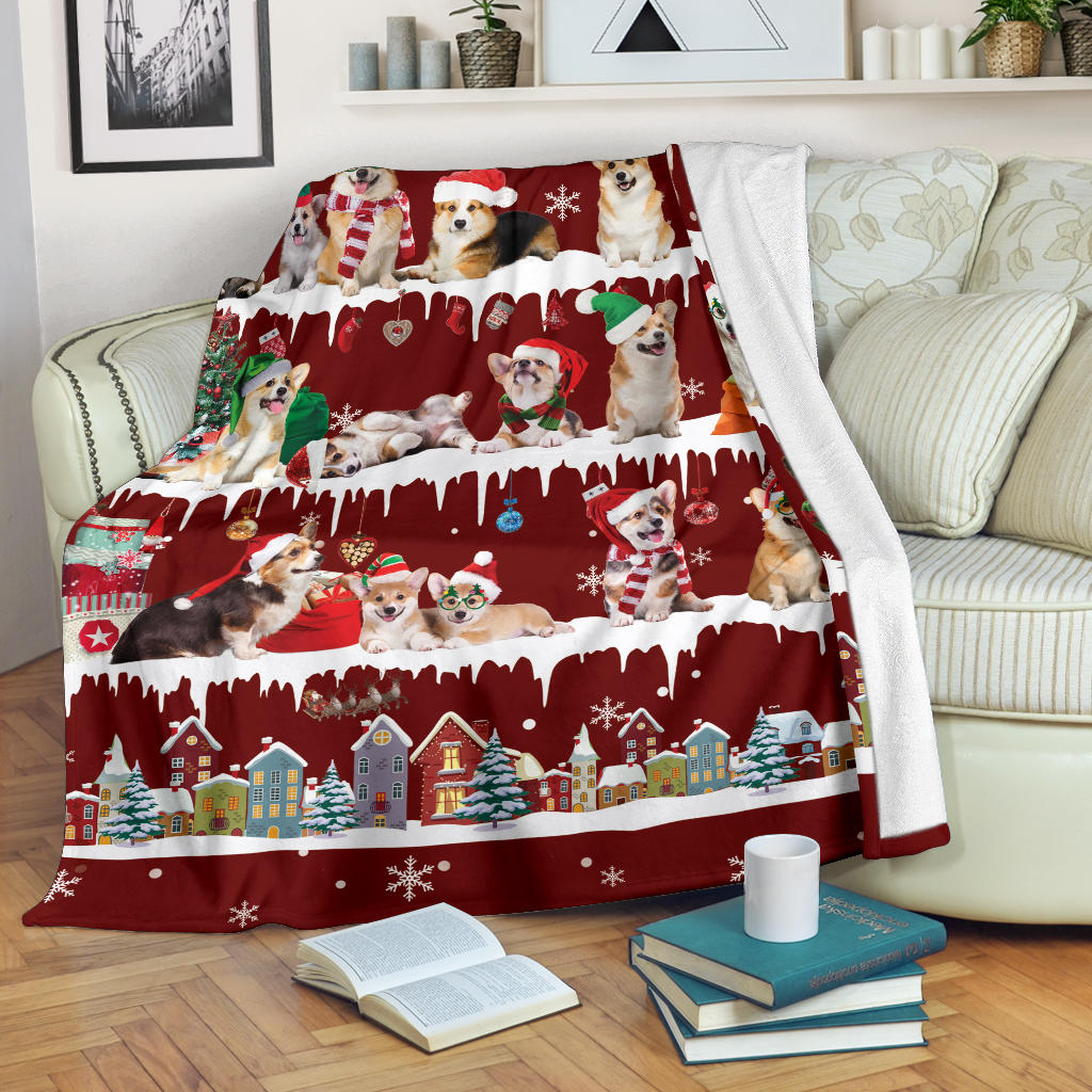 Welsh Corgi Snow Christmas Blanket