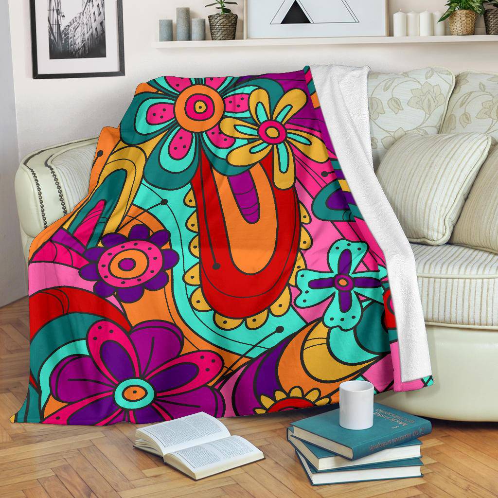 Hand Draw Flat Colourful Background Flowers Premium Blanket - Top Content | POD Collection | Free Shipping