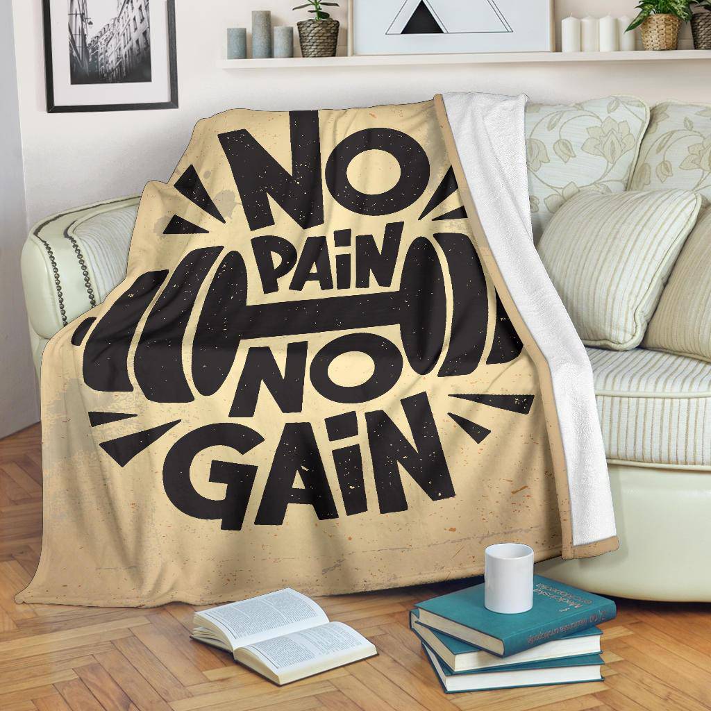 Premium Blanket Gym Quote No Pain No Gain - Top Content | POD Collection | Free Shipping