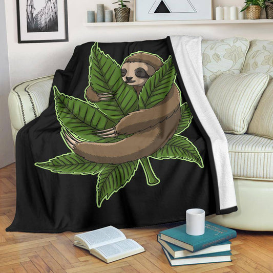 Sloth Hugging Green Cannabis Leaf Premium Blanket - Top Content | POD Collection | Free Shipping