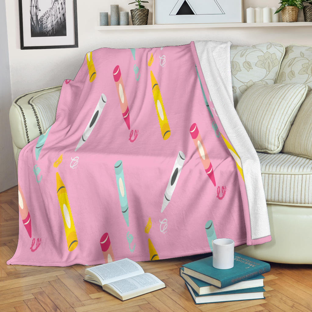 Pink Crayon Fleece Blanket