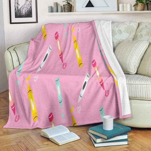 Pink Crayon Fleece Blanket