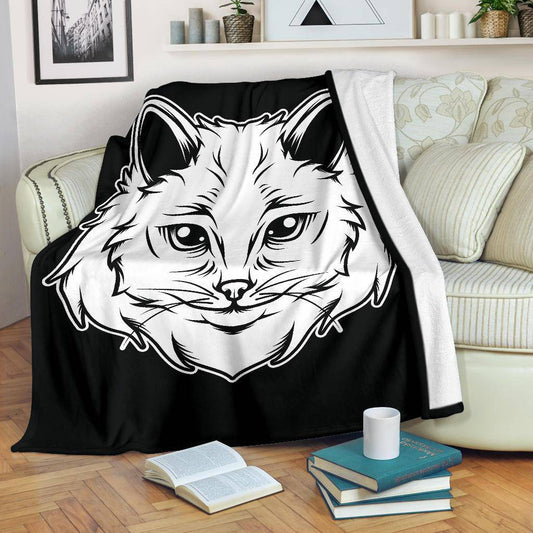 Cat Head Cartoon Drawing Premium Blanket - Top Content | POD Collection | Free Shipping