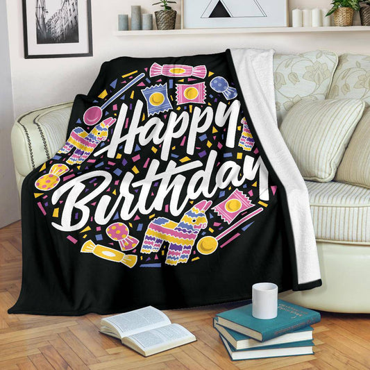 Happy Birthday Greeting Candies Circle Premium Blanket - Top Content | POD Collection | Free Shipping