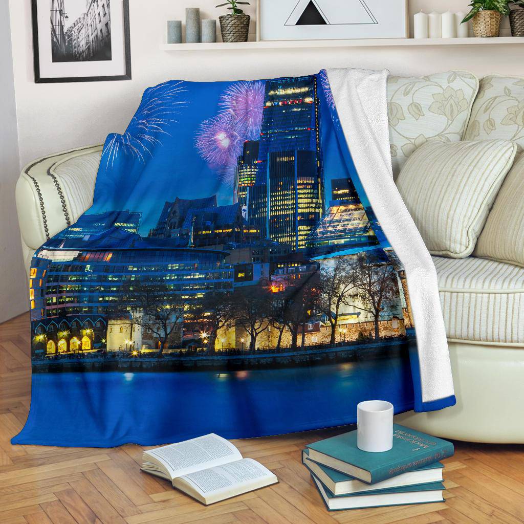 London Skyline Night Fireworks City Lights Travel Premium Blanket - Top Content | POD Collection | Free Shipping