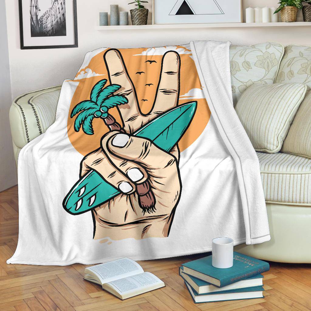 Surfing Sunrise Cartoon Premium Blanket, Feel Peace On The Beach - Top Content | POD Collection | Free Shipping