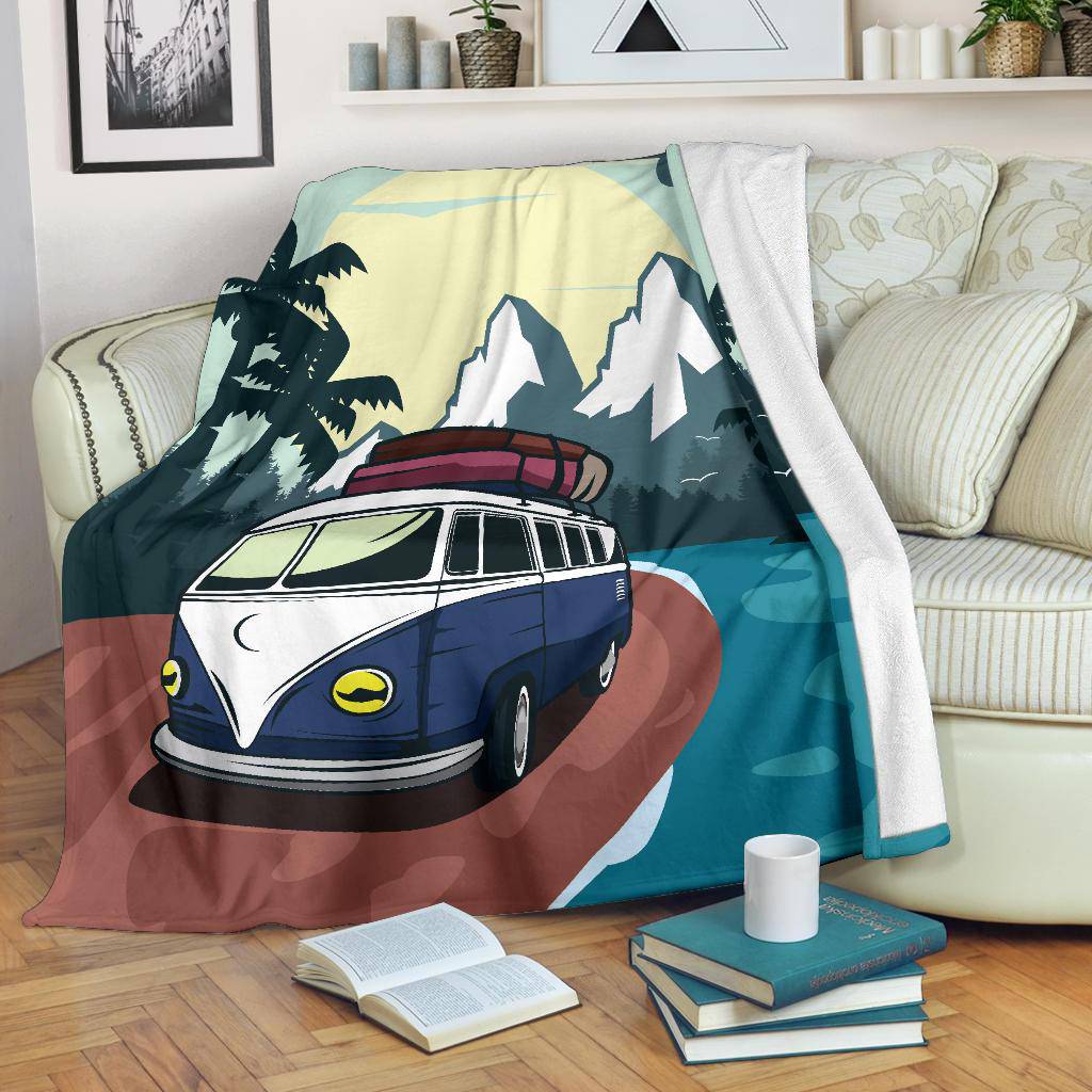 Tropical Van Vacation Cartoon Premium Blanket - Top Content | POD Collection | Free Shipping