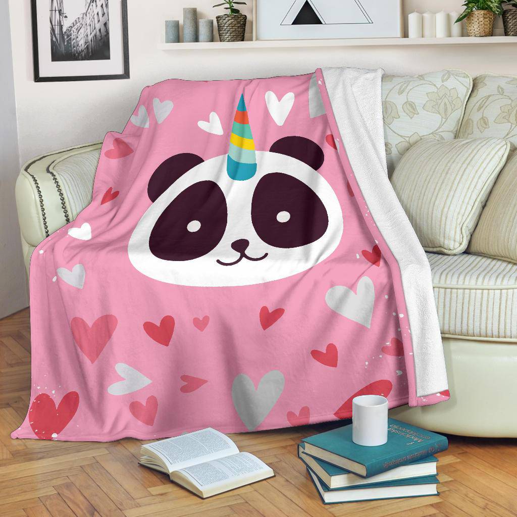 Cute Panda Unicorn Pink Heart Premium Blanket - Top Content | POD Collection | Free Shipping