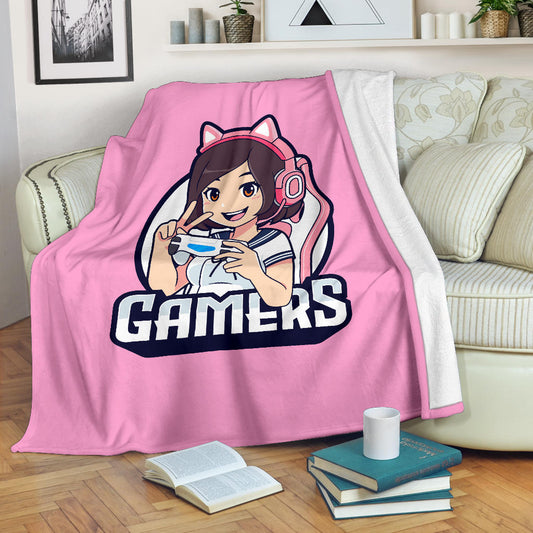 Gamers Cat Girl Pink Blanket