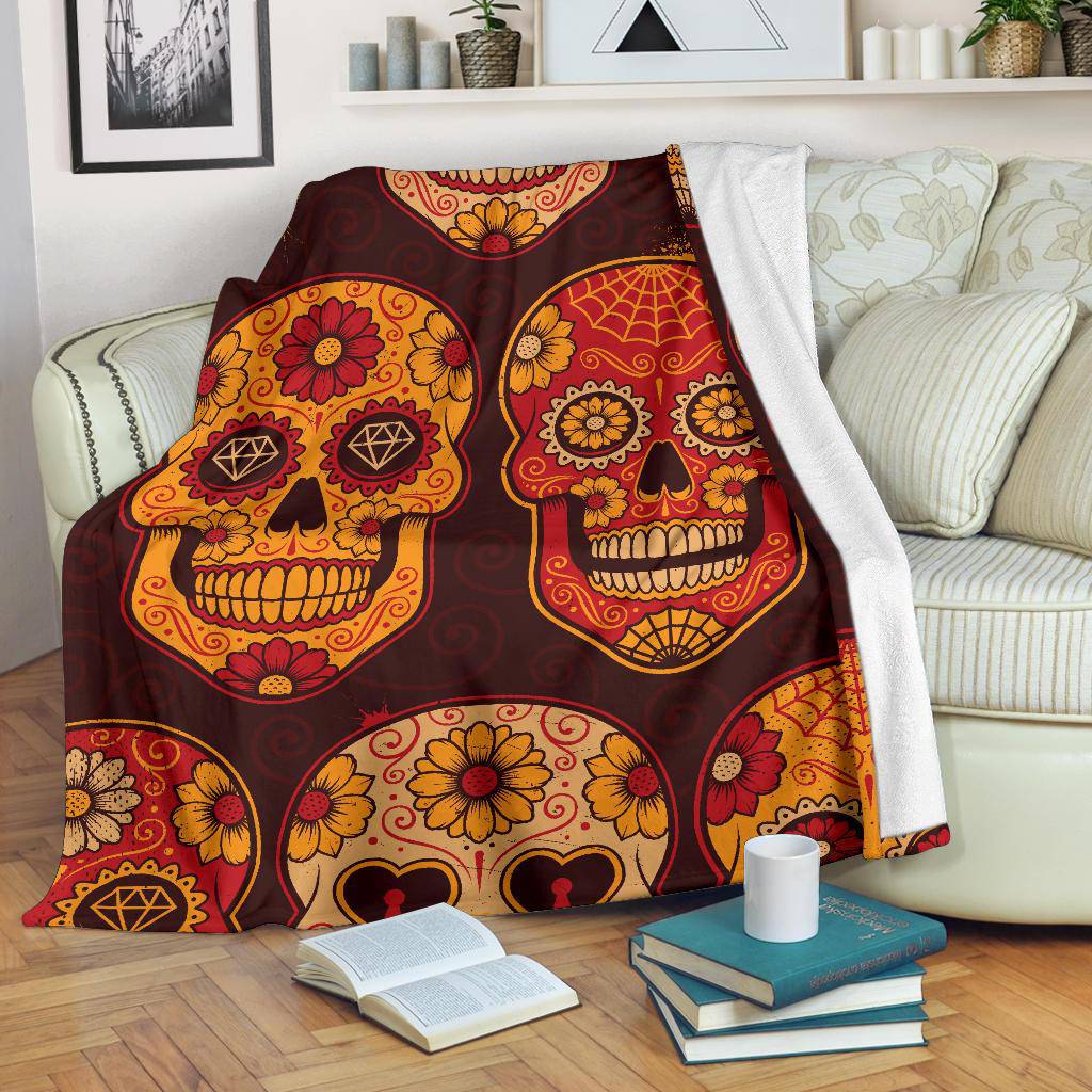 Mexican Calavera Skulls Colourful Pattern Premium Blanket - Top Content | POD Collection | Free Shipping