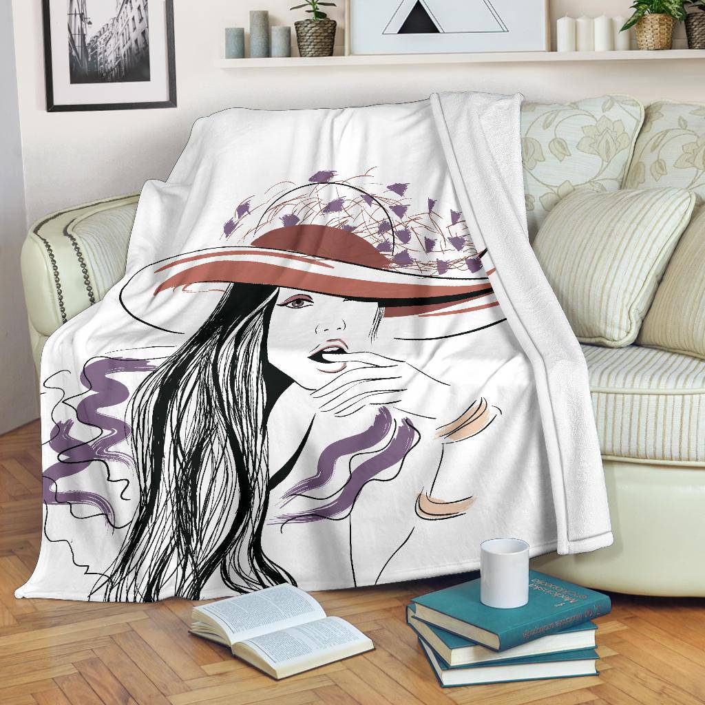 Sexy Girl with Hat and Long Hair Premium Blanket - Top Content | POD Collection | Free Shipping