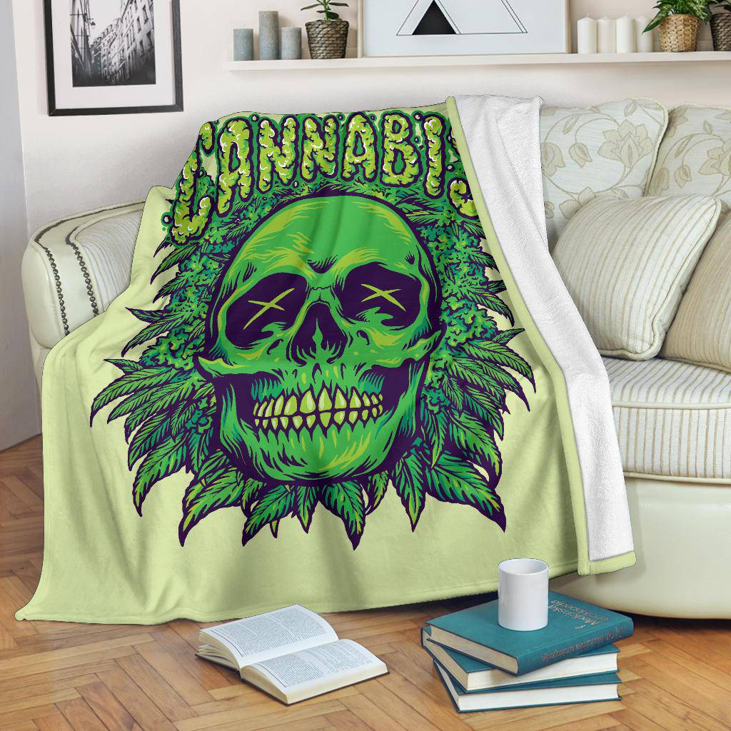 Cannabis Skull. Weed Plant Funny Cartoon Premium Blanket - Top Content | POD Collection | Free Shipping