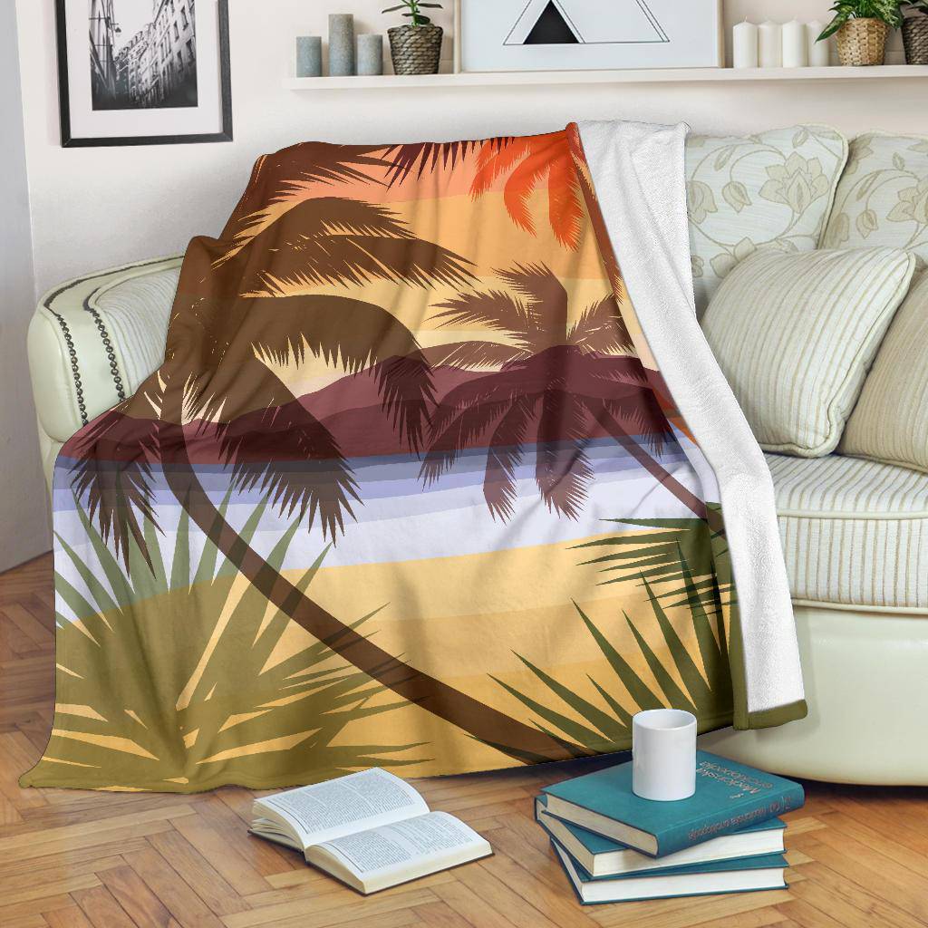 Beach Summer Sunset Palms Silhouette Premium Blanket - Top Content | POD Collection | Free Shipping