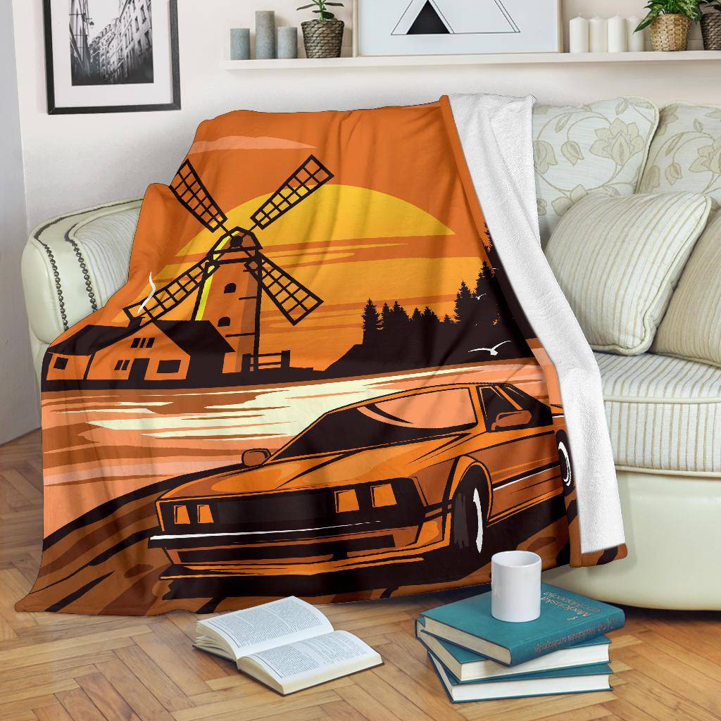 Classic Car Windmill Cartoon Premium Blanket - Top Content | POD Collection | Free Shipping