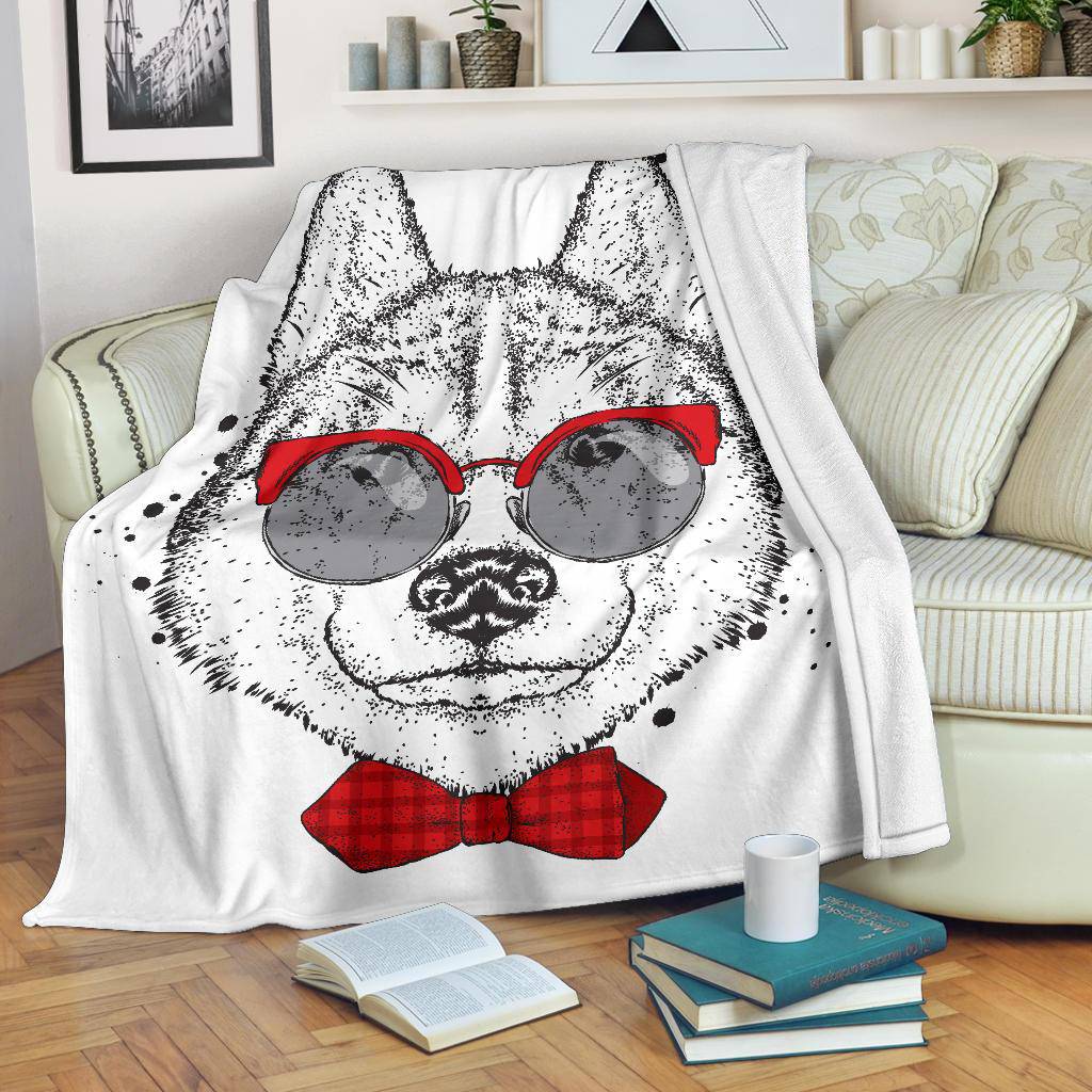 Husky Dog with Heart Sunglasses Valentines day Premium Blanket - Top Content | POD Collection | Free Shipping